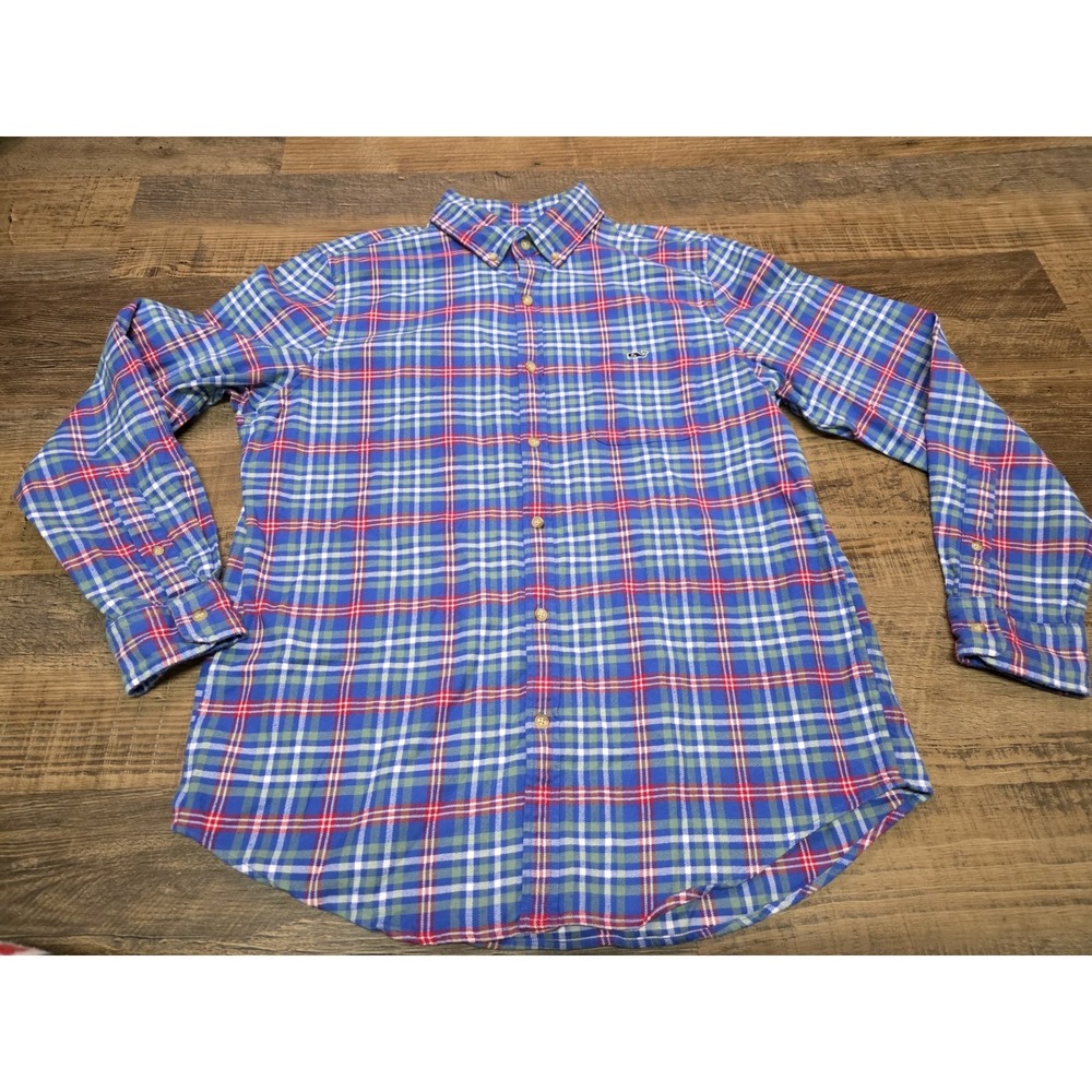 Vineyard Vines Tucker slim fit flannel shirt in a blue, red, and green plaid